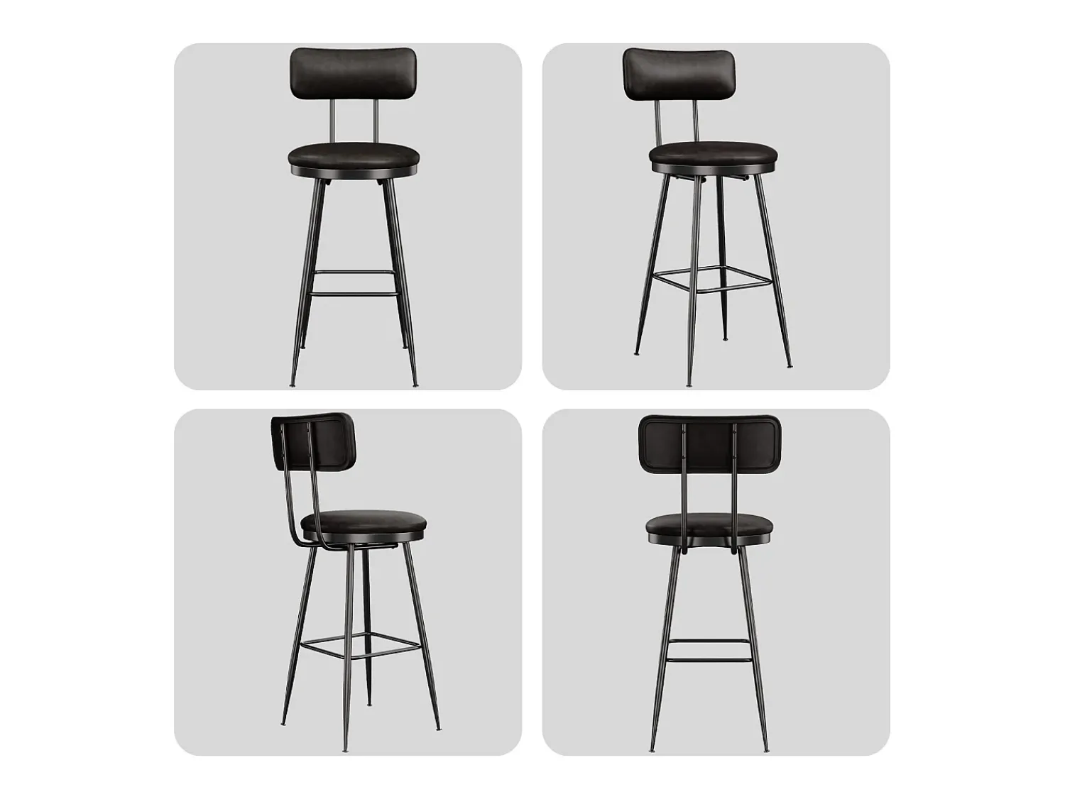 Sale Conjunto de 4 cadeiras de balcão – , couro sintético, encosto, altura 65 cm Preto