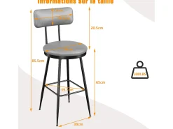 Sale Conjunto de 4 cadeiras de bar – cinza, estilo industrial, encosto, altura 65 cm Cinzento