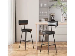 Banco| Conjunto de 2 cadeiras de balcão – , couro sintético, altura 65 cm, para cozinha Preto