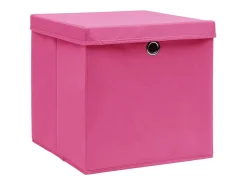 Best vidaxl Conjunto de 4 Caixas de Arrumação com Tampa em Tecido - 32x32x32 cm Rosa