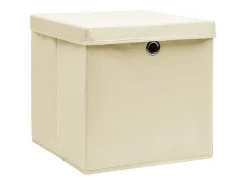 vidaxl Conjunto de 4 Caixas de Arrumação com Tampa em Tecido Creme 32x32x32 cm^ Acessórios De Arrumação