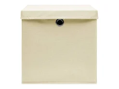 vidaxl Conjunto de 4 Caixas de Arrumação com Tampa em Tecido Creme 32x32x32 cm^ Acessórios De Arrumação