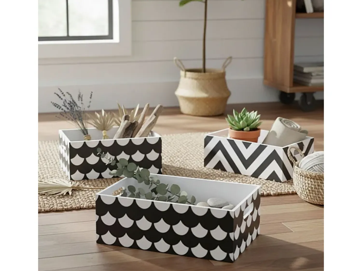 Acessórios De Arrumação| Conjunto de 3 caixas de madeira Pattern Branco