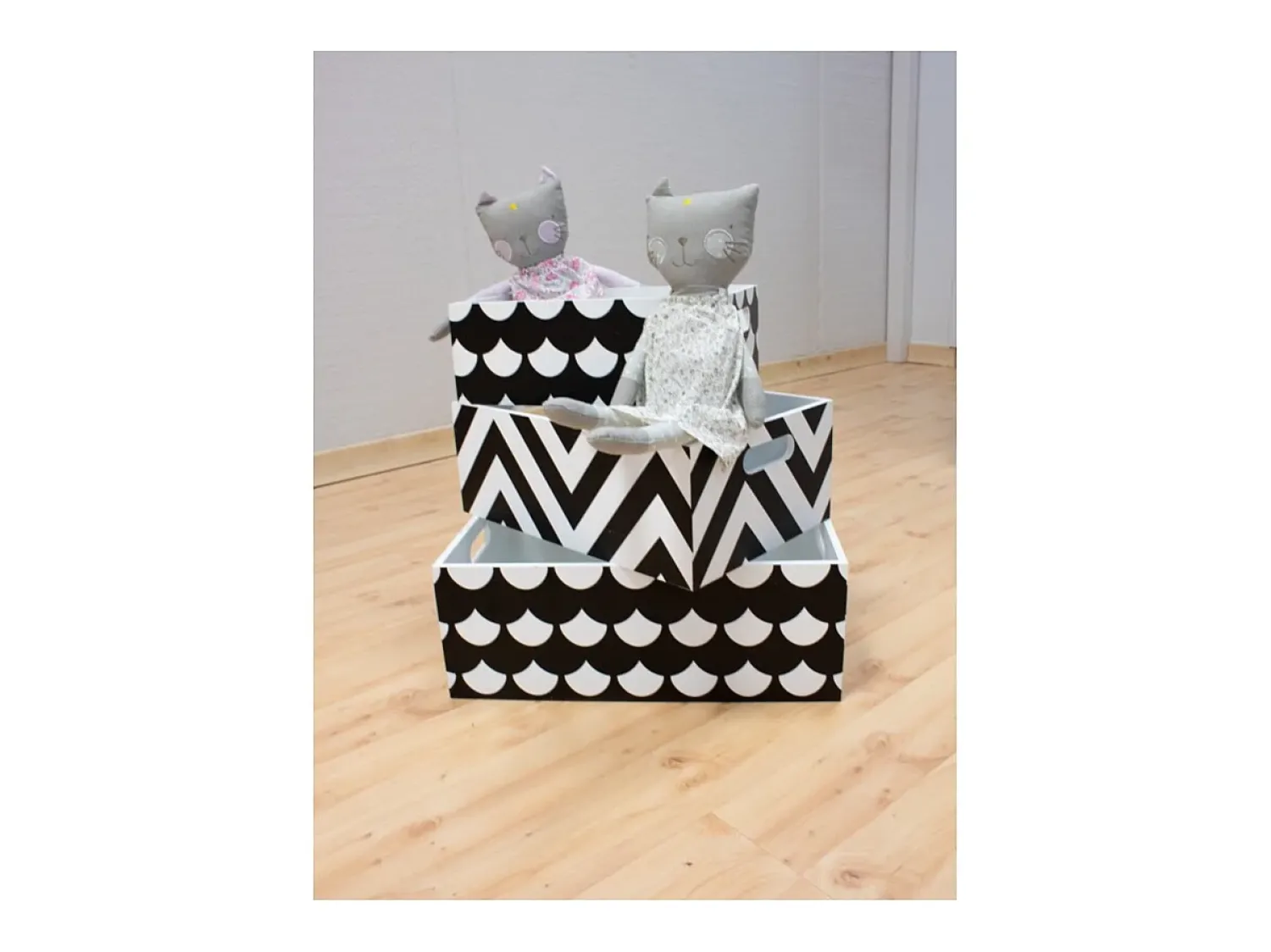 Acessórios De Arrumação| Conjunto de 3 caixas de madeira Pattern Branco