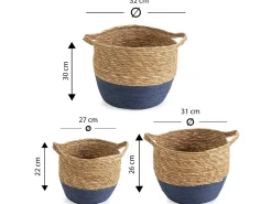 Acessórios De Arrumação|Cesto|VS Venta-stock Conjunto de 3 cestas Anxo de fibra natural com alças, /natural. Azul