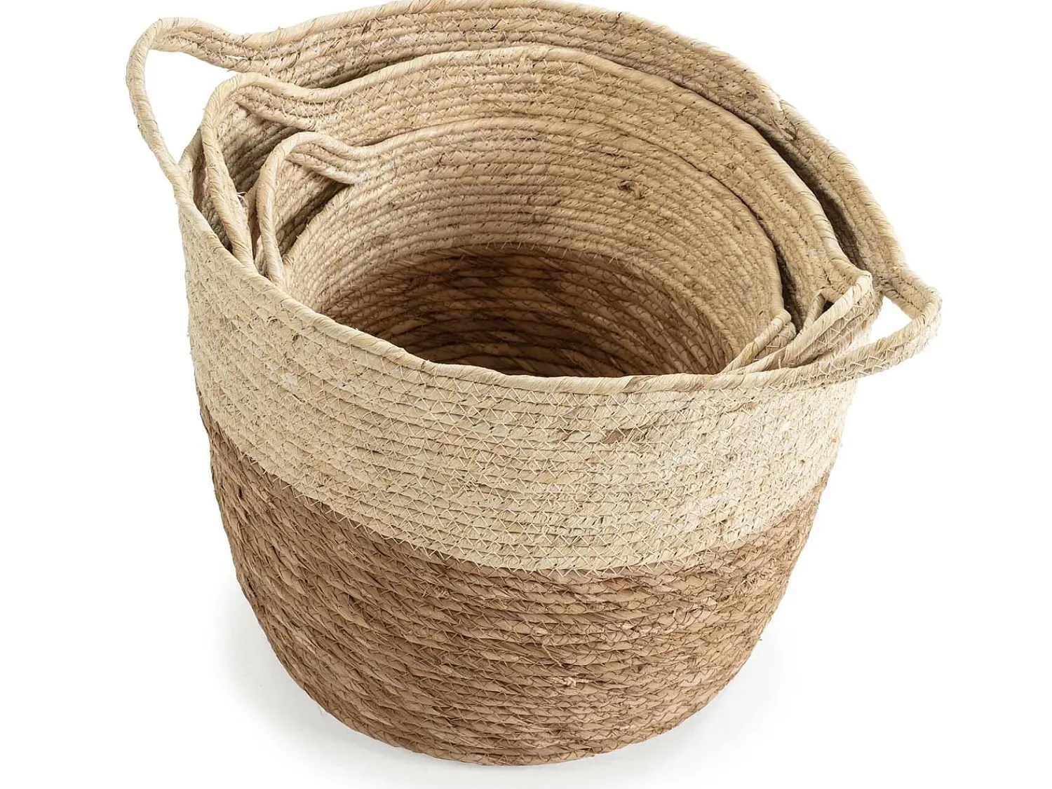 Sale VS Venta-stock Conjunto de 3 cestas Brais de fibra natural com alças, /natural. Branco