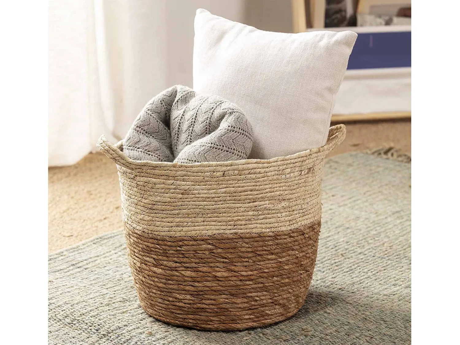 Sale VS Venta-stock Conjunto de 3 cestas Brais de fibra natural com alças, /natural. Branco