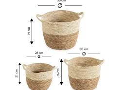 Sale VS Venta-stock Conjunto de 3 cestas Brais de fibra natural com alças, /natural. Branco
