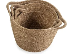 VS Venta-stock Conjunto de 3 cestas Icia de fibra natural com alças Castanho