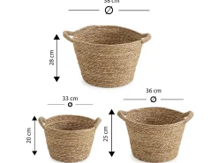 VS Venta-stock Conjunto de 3 cestas Icia de fibra natural com alças Castanho