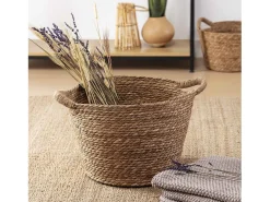 VS Venta-stock Conjunto de 3 cestas Icia de fibra natural com alças Castanho