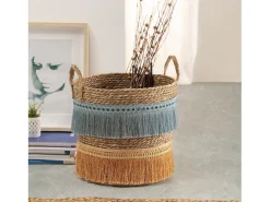 Acessórios De Arrumação|Cesto*VS Venta-stock Conjunto de 2 cestas Indie de fibra natural com alças, /laranja. Azul
