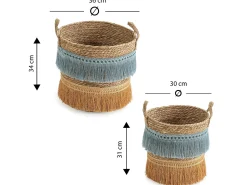 Acessórios De Arrumação|Cesto*VS Venta-stock Conjunto de 2 cestas Indie de fibra natural com alças, /laranja. Azul
