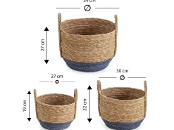 VS Venta-stock Conjunto de 3 cestas Iria de fibra natural com alças, /natural.^ Acessórios De Arrumação|Cesto