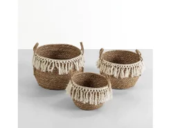 Hot VS Venta-stock Conjunto de 3 cestas Jula de fibra natural com alças, /natural. Branco