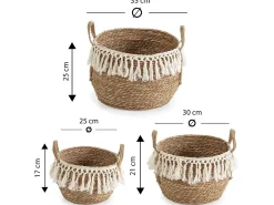 Hot VS Venta-stock Conjunto de 3 cestas Jula de fibra natural com alças, /natural. Branco