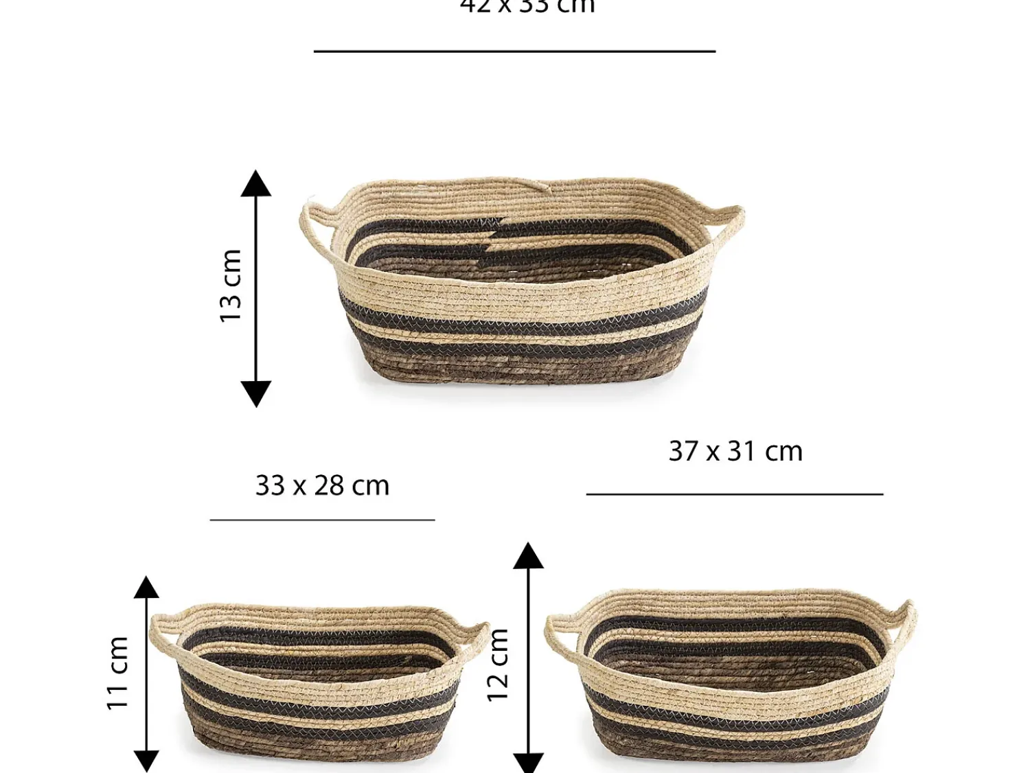VS Venta-stock Conjunto de 3 cestas Luar de fibra natural e papel, marrom/bege com alças.^ Acessórios De Arrumação|Cesto