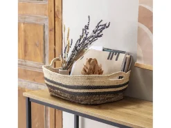 VS Venta-stock Conjunto de 3 cestas Luar de fibra natural e papel, marrom/bege com alças.^ Acessórios De Arrumação|Cesto