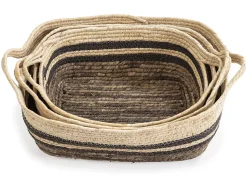 VS Venta-stock Conjunto de 3 cestas Luar de fibra natural e papel, marrom/bege com alças.^ Acessórios De Arrumação|Cesto