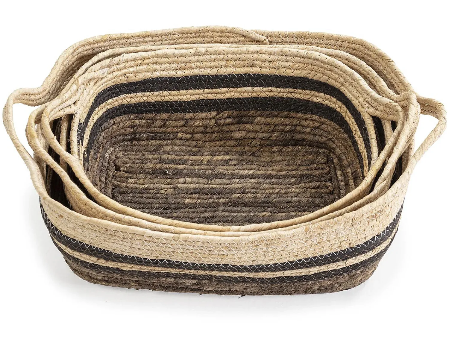 VS Venta-stock Conjunto de 3 cestas Luar de fibra natural e papel, marrom/bege com alças.^ Acessórios De Arrumação|Cesto