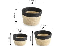 Acessórios De Arrumação|Cesto*VS Venta-stock Conjunto de 3 cestas Nati de fibra natural e papel, /bege. Preto