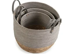 VS Venta-stock Conjunto de 3 cestas Neves de fibra natural e papel, cinza/natural.^ Acessórios De Arrumação|Cesto