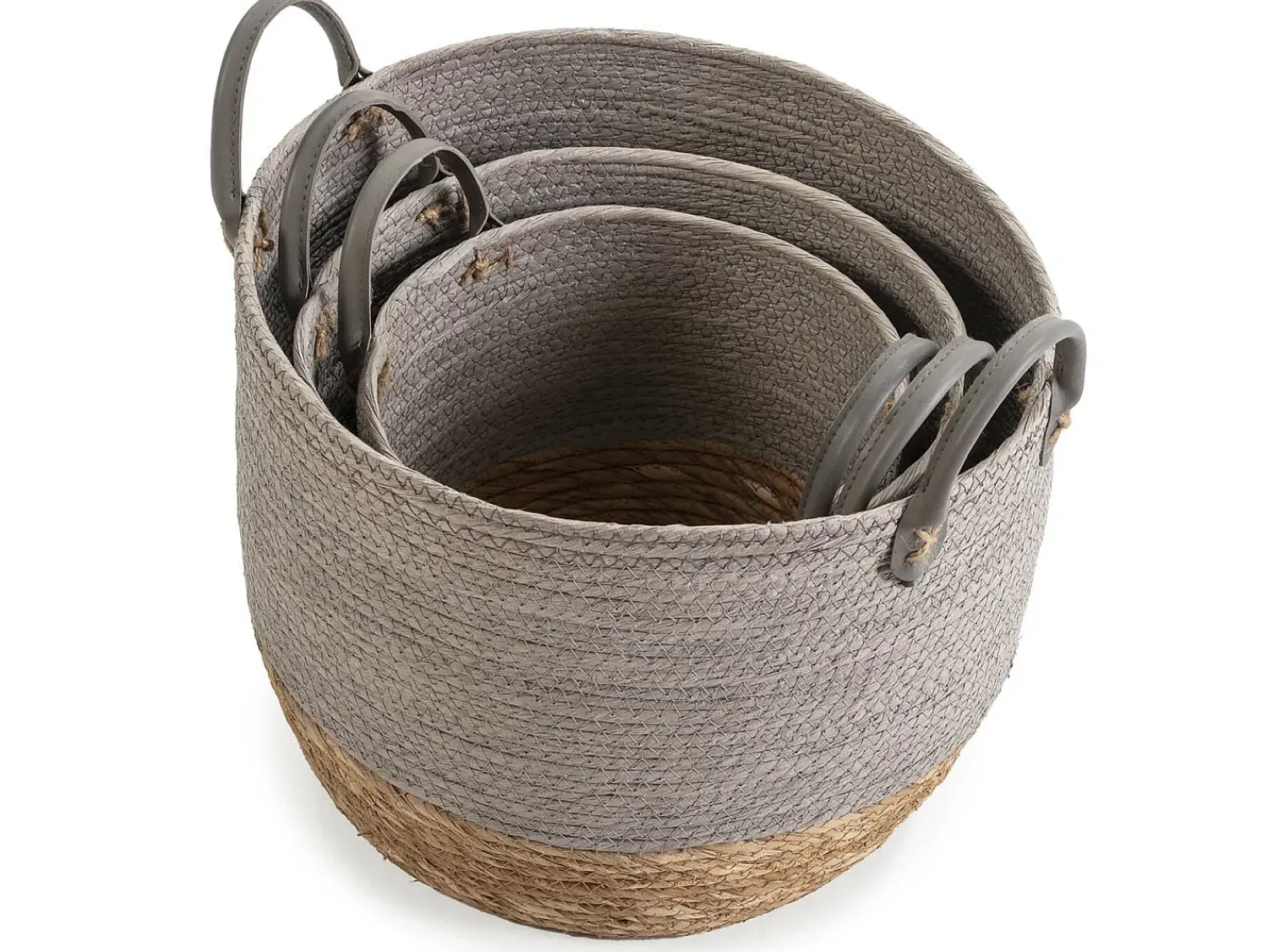 VS Venta-stock Conjunto de 3 cestas Neves de fibra natural e papel, cinza/natural.^ Acessórios De Arrumação|Cesto