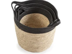 Sale VS Venta-stock Conjunto de 3 cestas Otilia de fibra natural e papel, /bege com alças. Preto