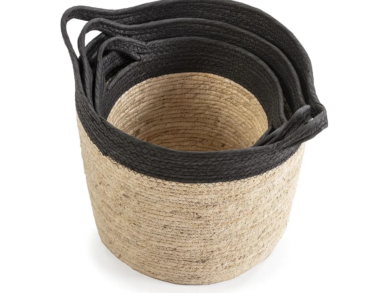 Sale VS Venta-stock Conjunto de 3 cestas Otilia de fibra natural e papel, /bege com alças. Preto