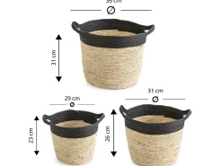 Sale VS Venta-stock Conjunto de 3 cestas Otilia de fibra natural e papel, /bege com alças. Preto