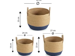 Acessórios De Arrumação|Cesto|VS Venta-stock Conjunto de 3 cestas Tecla de fibra natural com alças, /natural. Azul