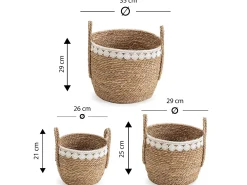 VS Venta-stock Conjunto de 3 cestas Yasmina de fibra natural com alças, /natural.^ Acessórios De Arrumação|Cesto