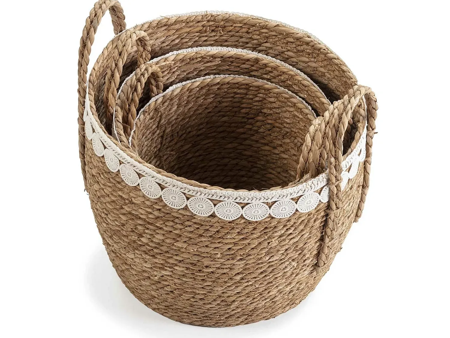 VS Venta-stock Conjunto de 3 cestas Yasmina de fibra natural com alças, /natural.^ Acessórios De Arrumação|Cesto
