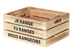 Acessórios De Arrumação*The Home Deco Factory Conjunto de 3 Cestos de Arrumação "Vida em Família" - Madeira - Tamanhos Diferentes - Bege