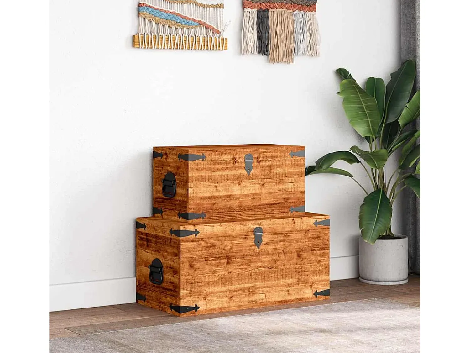 vidaxl Conjunto de 2 cofres armazenamento de madeira de mango^ Acessórios De Arrumação