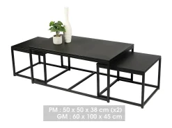 Mesa De Centro*Meublorama Conjunto de 3 mesas auxiliares quadradas estilo clássico na cor preta com dimensões 100x60xH45cm. Preto