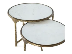 Mesa De Centro|Giner y colomer Conjunto de 2 mesas baixos redondos s e brancos Dourado