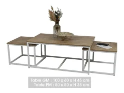 New Meublorama Conjunto de 3 mesas de apoio quadradas estilo clássico em carvalho escuro dimensões 100x60xH45cm Castanho