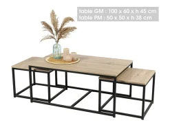 Mesa De Centro|Meublorama Conjunto de 3 mesas de apoio quadradas estilo clássico em carvalho claro dimensões 100x60xH45cm Castanho