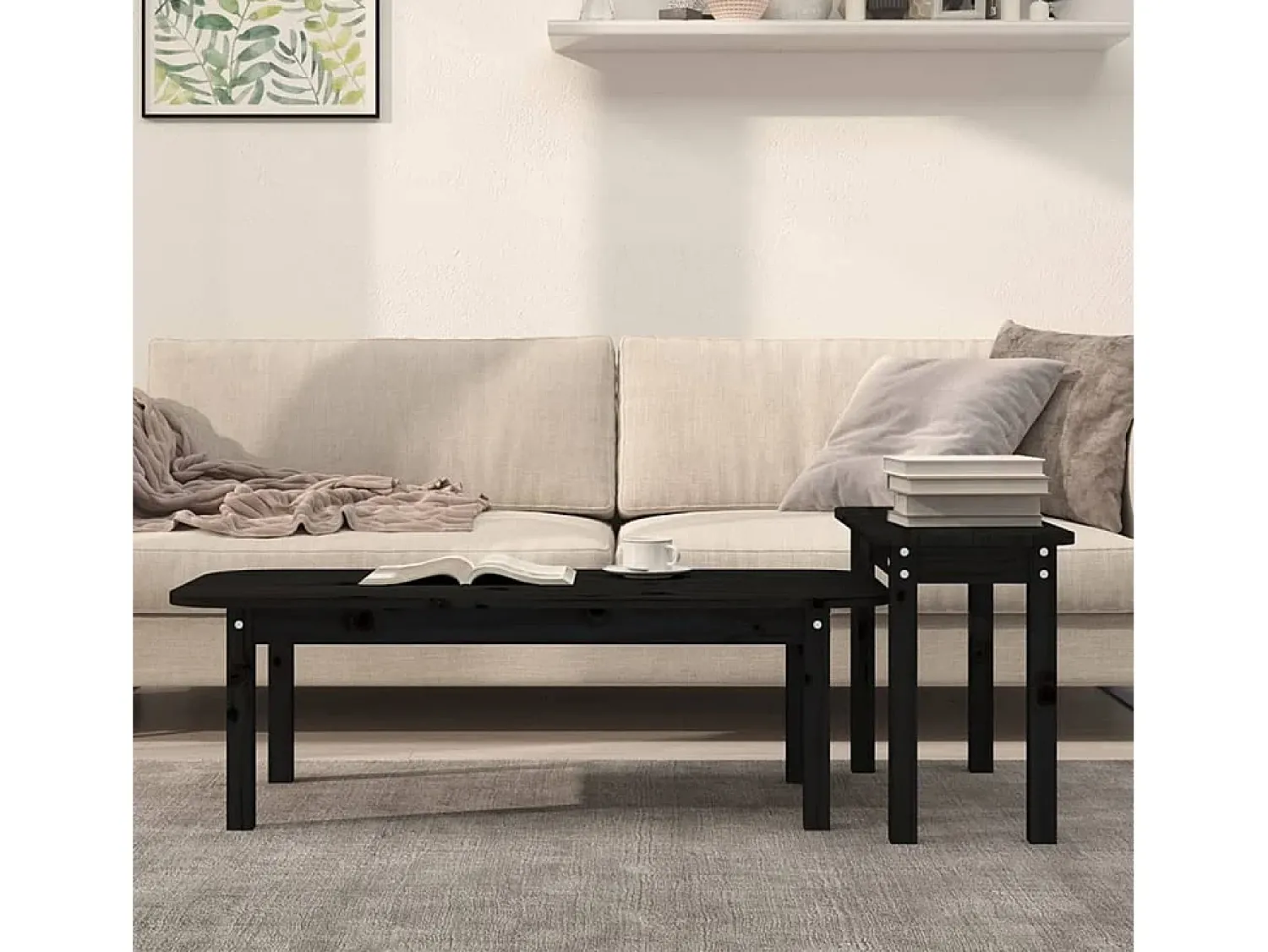 Mesa De Centro* Conjunto de 2 Mesas de Centro | Mesa de apoio pinho maciço Preto