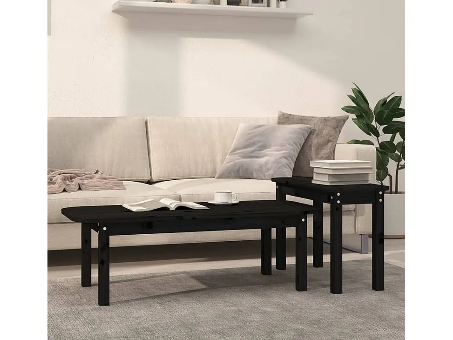 Mesa De Centro* Conjunto de 2 Mesas de Centro | Mesa de apoio pinho maciço Preto
