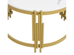 Mesa De Centro*ModernLuxe Conjunto de 2 mesas de centro encaixáveis - efeito mármore - estrutura metálica - e Dourado Branco