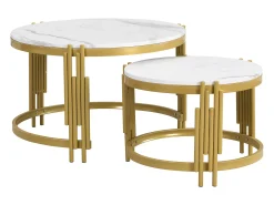 Mesa De Centro*ModernLuxe Conjunto de 2 mesas de centro encaixáveis ​​​​- efeito mármore - estrutura metálica - e Dourado Branco