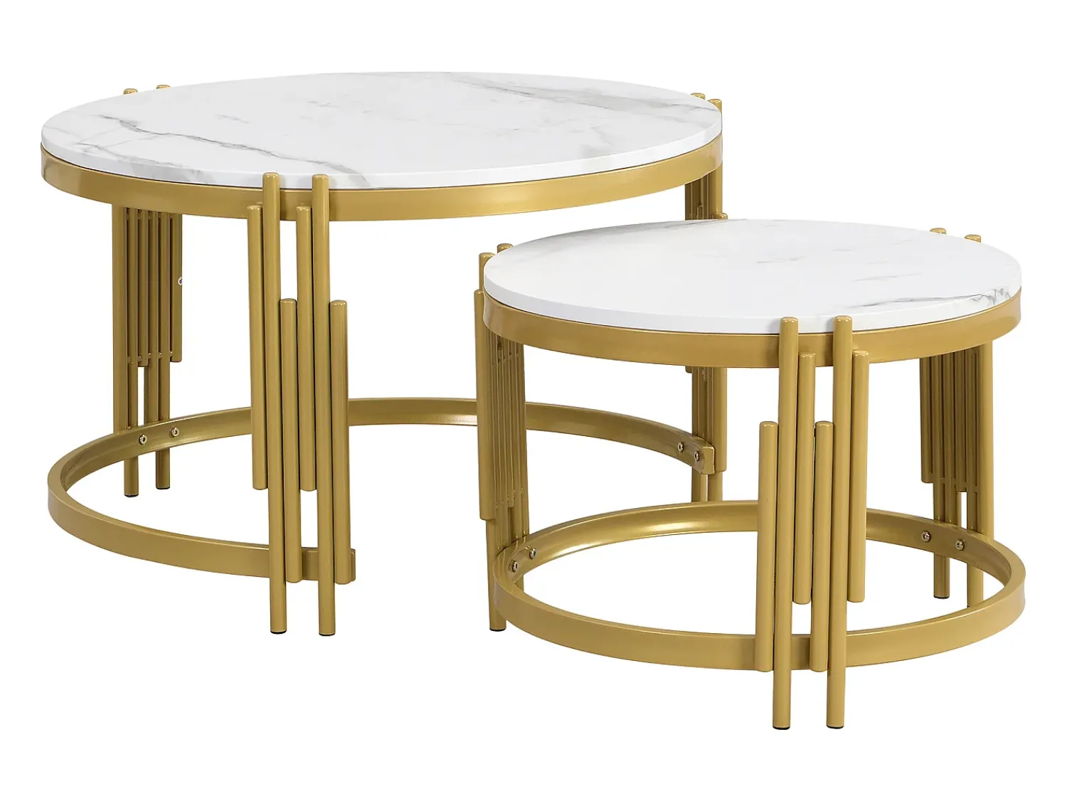 Mesa De Centro*ModernLuxe Conjunto de 2 mesas de centro encaixáveis - efeito mármore - estrutura metálica - e Dourado Branco
