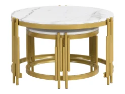 Mesa De Centro*ModernLuxe Conjunto de 2 mesas de centro encaixáveis - efeito mármore - estrutura metálica - e Dourado Branco