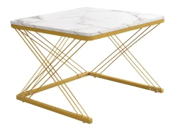 Online Merax Conjunto de 2 mesas de centro quadradas - 60x60x45 +45x45x40 cm - Efeito mármore - Madeira MDF e metal - + dourado Branco