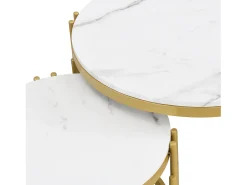 Conjunto de 2 mesas de centro encaixáveis, mesa redonda, efeito mármore, estrutura em metal dourado, D71,5x44+P51,5x37cm^ Mesa De Centro