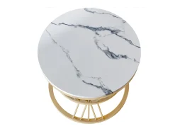 Best Conjunto de 2 mesas de centro redondas - mármore, folheado moderno, mesa lateral elegante, Dourado