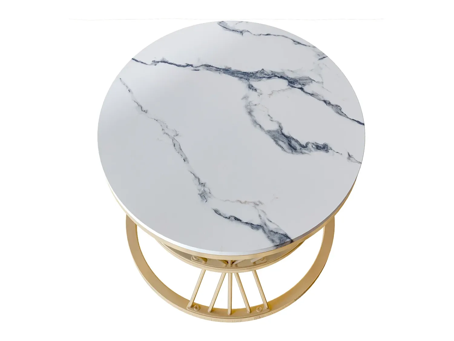 Best Conjunto de 2 mesas de centro redondas - mármore, folheado moderno, mesa lateral elegante, Dourado
