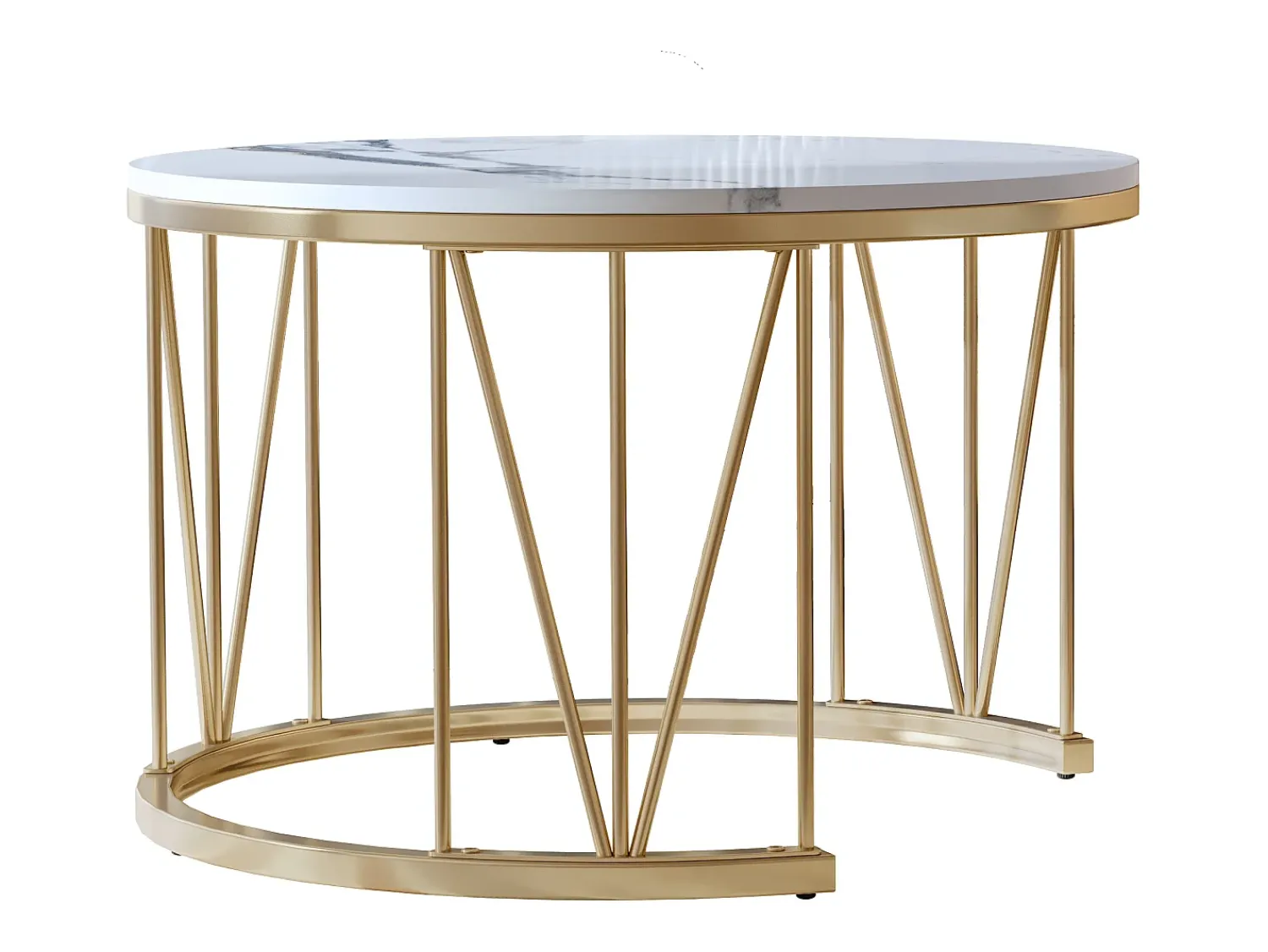 Best Conjunto de 2 mesas de centro redondas - mármore, folheado moderno, mesa lateral elegante, Dourado